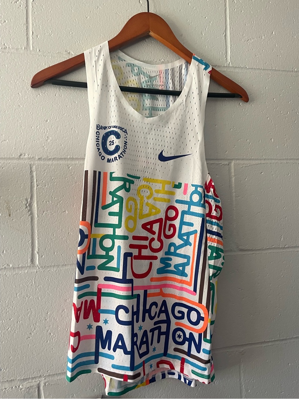 Nike White Singlet with Multicolor Chicago Marathon Graphics